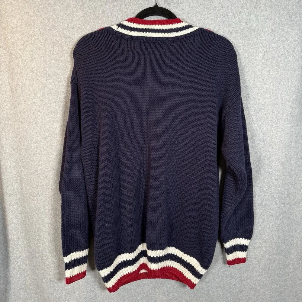Vintage Varsity Sweater‎ Womens Medium Nuggets V Neck Navy Blue Cotton Pullover